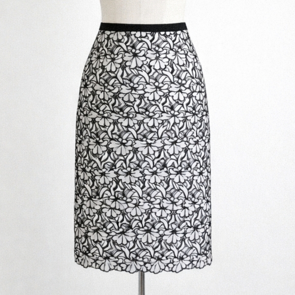 Nicole Miller Dresses & Skirts - Vintage NICOLE MILLER COLLECTION Black White Floral Skirt Embroidery Cutout 6